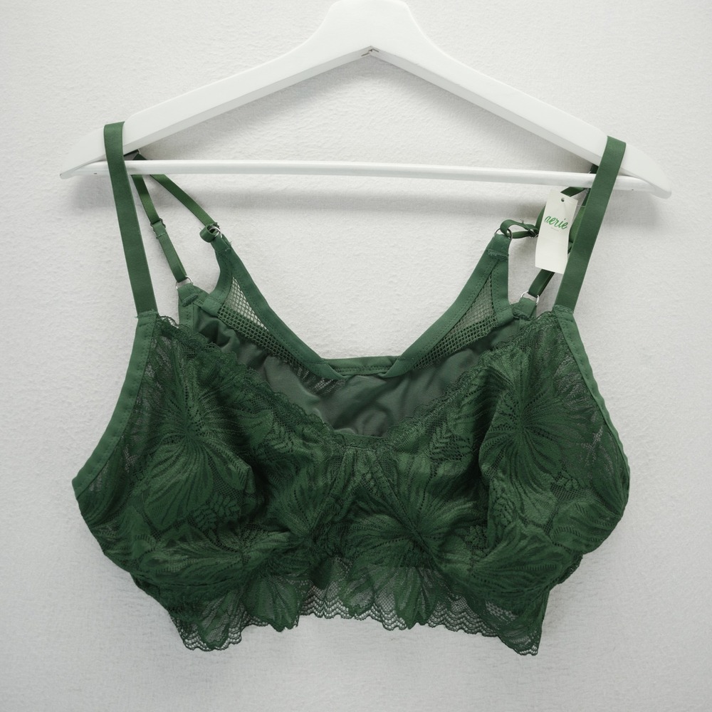 Aerie Real Good Forest Green Floral Lace Bralette XL 2692-3827
